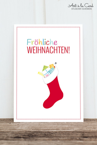 Postkarte Weihnachtssocke - Art a la Card